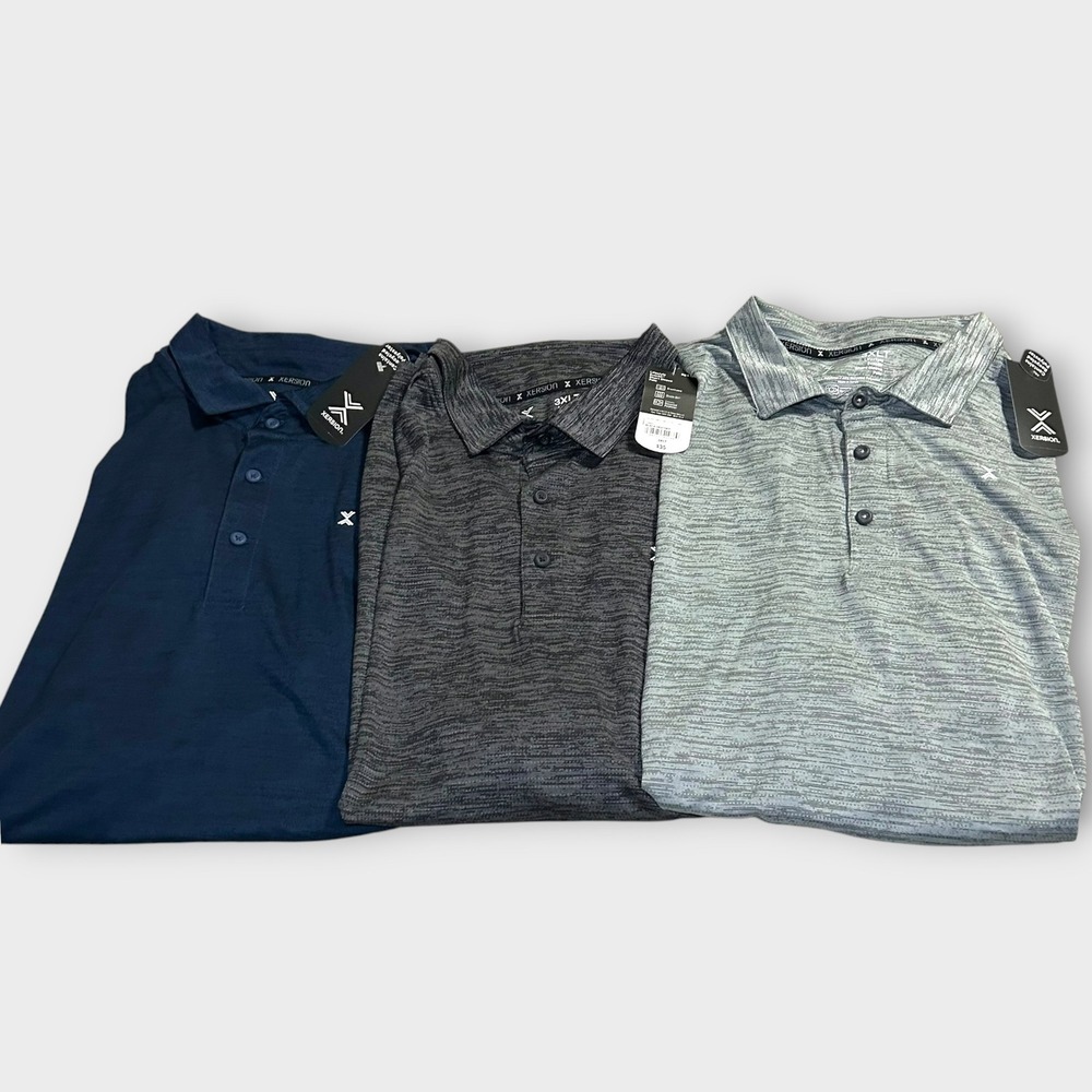 Lot of 3 Xersion EverAir Polo Shirts Mens 3XLT Tall Navy Grey Black New NWT